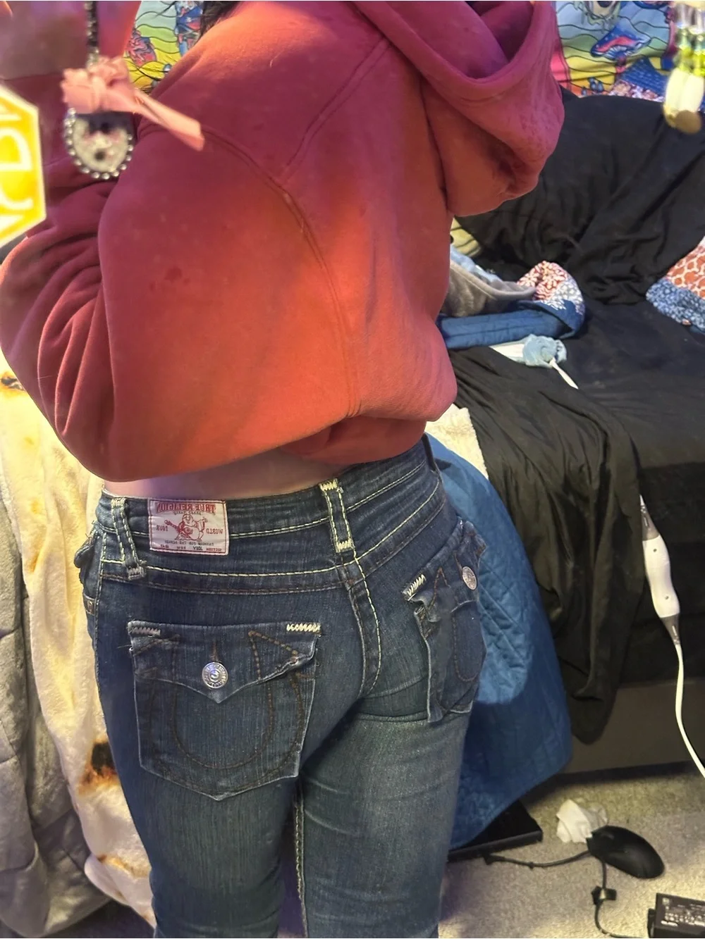 True Religion Skinny Dark Blue Jeans with Contrast Stitching - Picture 3 of 6